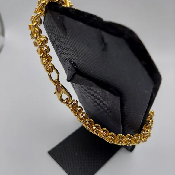 Vintage Tennis Bracelet w/Pink Rhinestones& Goldtone, GC. - Picture 3 of 9